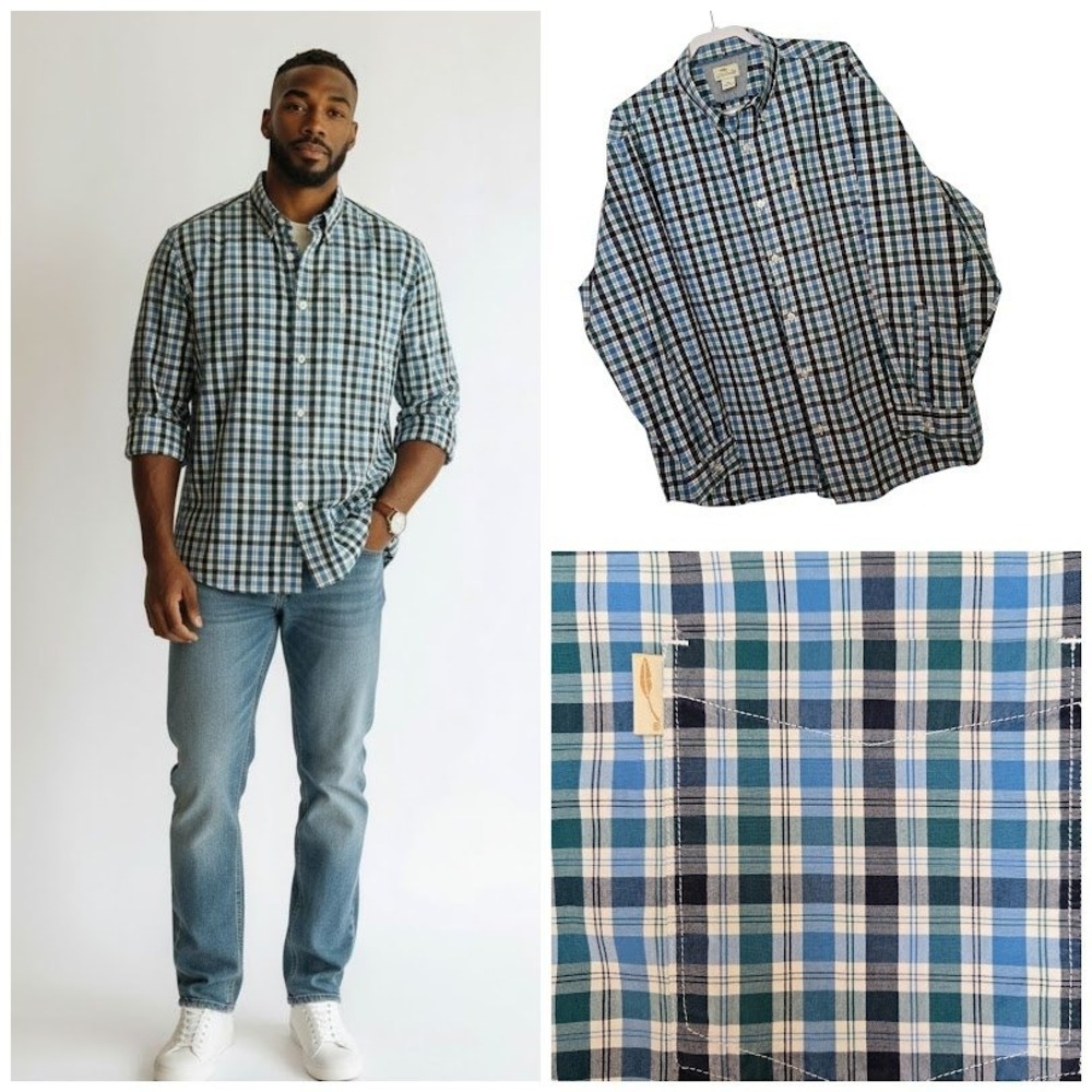 Bob Timberlake Mens Plaid‎ Button Down Long Sleeve Shirt Blues Sz 2XL